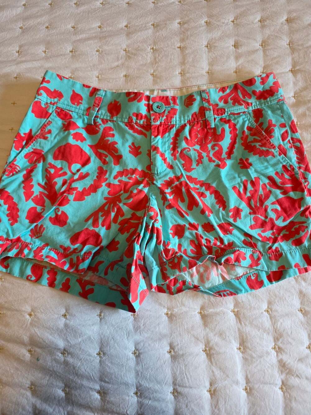 Lilly Pulitzer The Callahan Short Red and Teal Coral Print Size 6